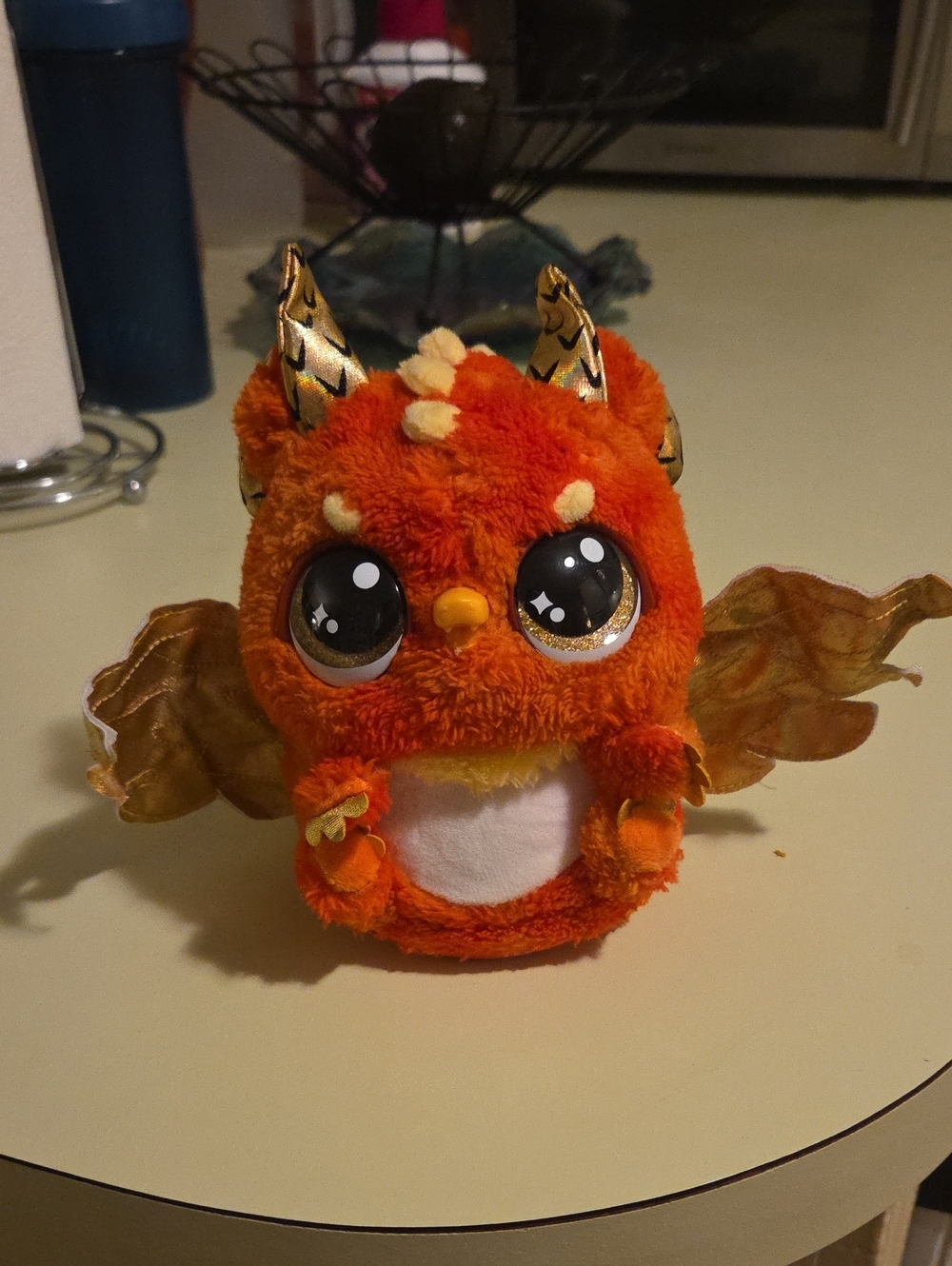 Plush Orange Dragon Bird Toy with Sparkly Gold Wings